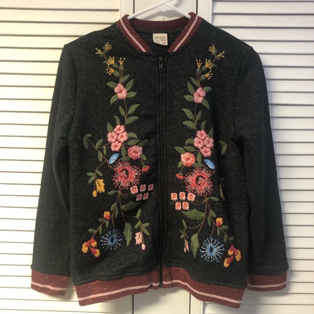 Zara size 13/14 floral zip up bomber style light jacket